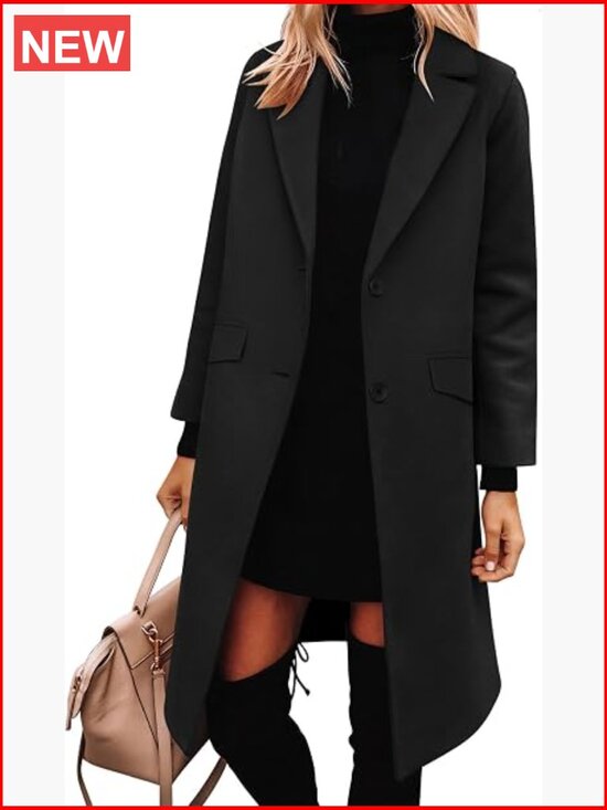 Jackets & Blazers - Womens Peacoat Notched Lapel Single-Breasted Trench Coats Loose Casual Long